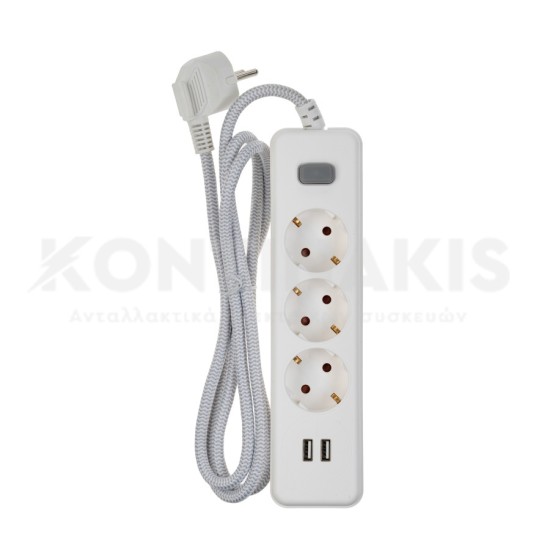 Πολύπριζο 3 θέσεων Philips SPN3032W/GRS με 2 USB Type-A ΗΛΕΚΤΡΟΛΟΓΙΚΟ ΥΛΙΚΟ